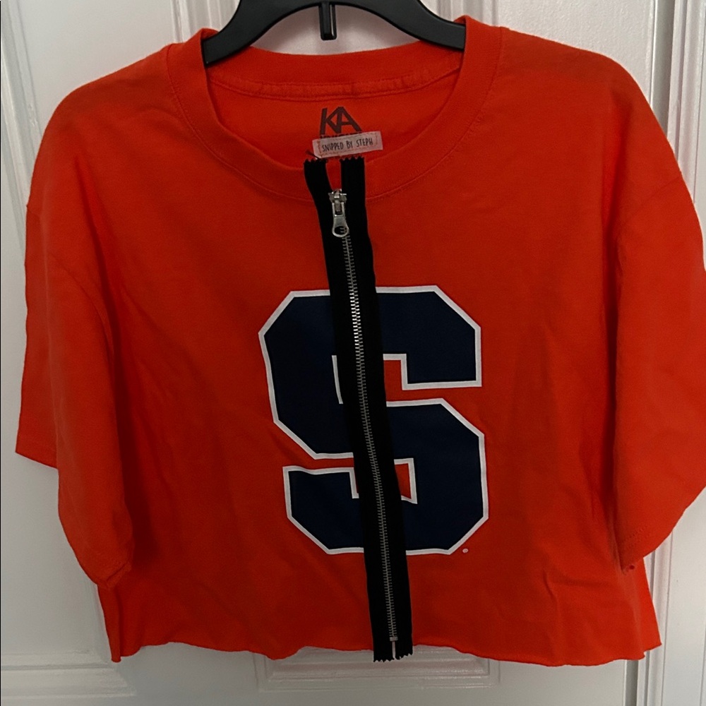 Syracuse University Orange Cropped Zip-Front Graphic Tee